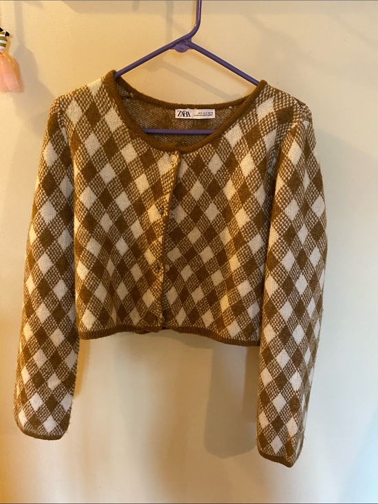 Zara Sweaters - Zara Argyle Cropped Cardigan Sweater